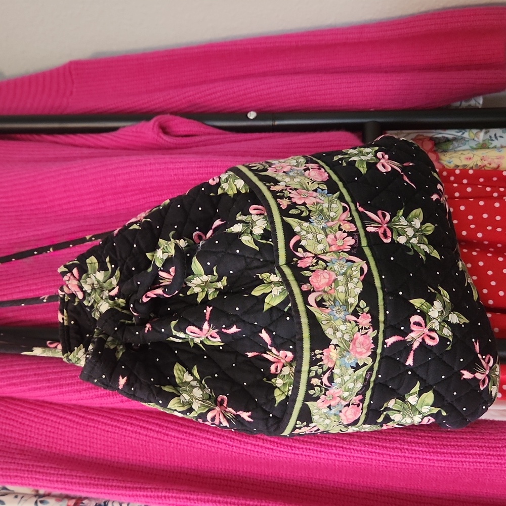 Vera Bradley Quilted Drawstring Backpack Pink NEW HOPE PRINT Coquette bow
